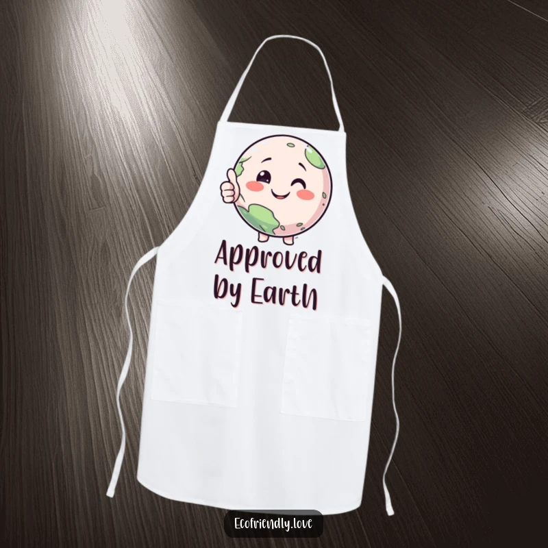 Funny apron with a beaming planet character giving a thumbs-up, perfect for kitchen duty with a side of humor and protection.