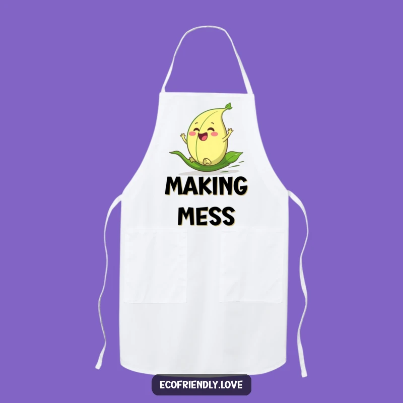 Funny Leaf Apron: Enthusiastic Character Rolling Downhill, Kitchen Fun Gift