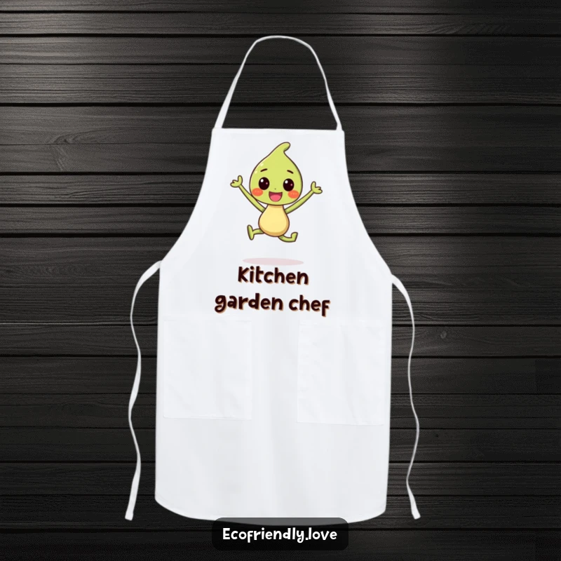 Funny Apron: A smiling sprout character jumping for joy, adding gardening cheer to kitchen tasks.
