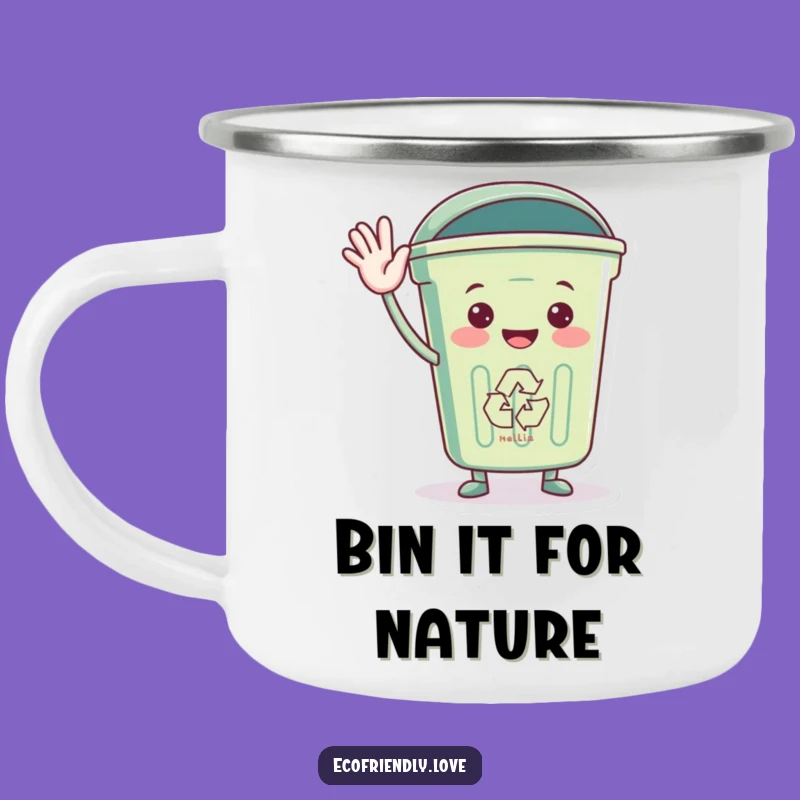 Funny Recycling Bin Hello Camping Mug: Eco-Greetings on the Go
