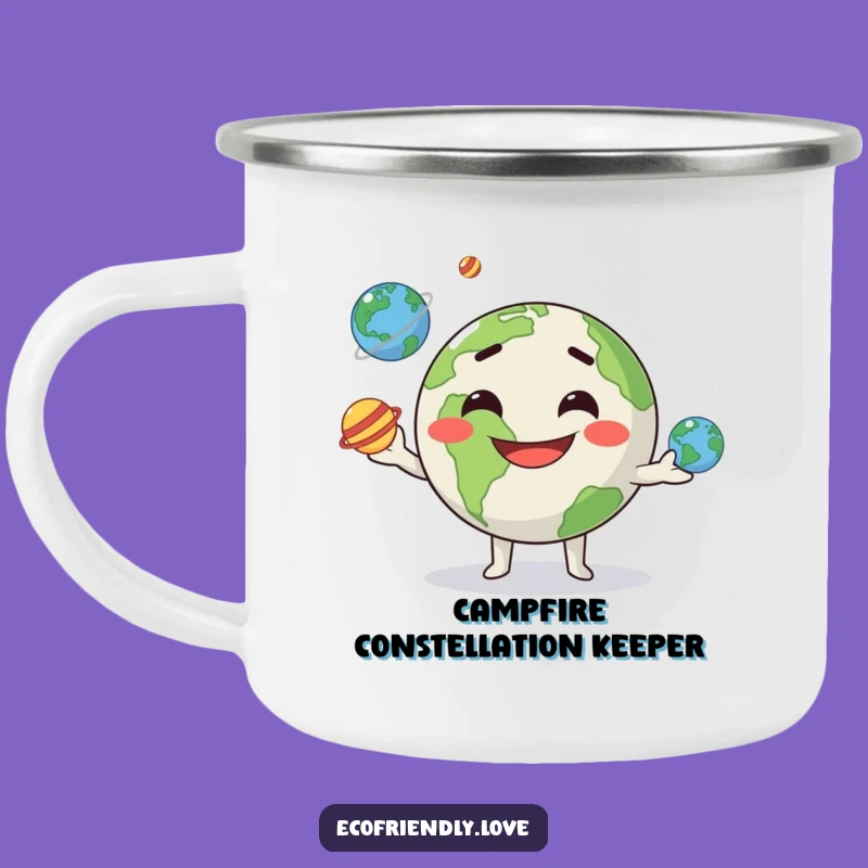 Funny Kawaii Earth Enamel Camping Mug - Cosmic Adventure Fuel
