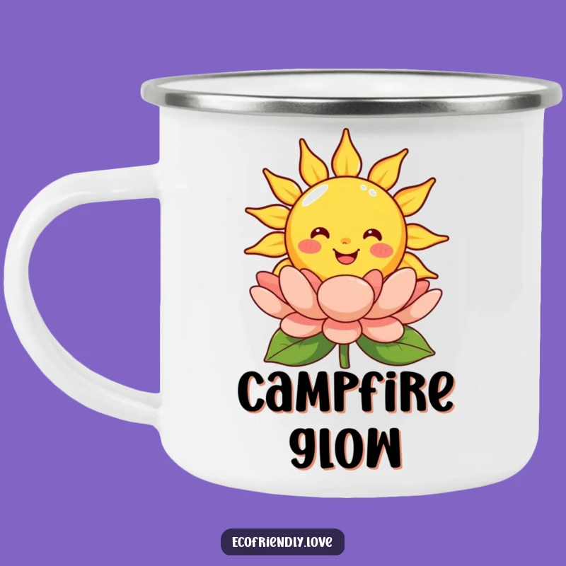 Funny Smiling Sun Camping Mug: Outdoor Warmth and Blooms