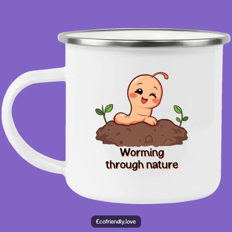 Funny Earthworm Camping Mug: Giggling Character Peeking from Soil, Outdoor Gift