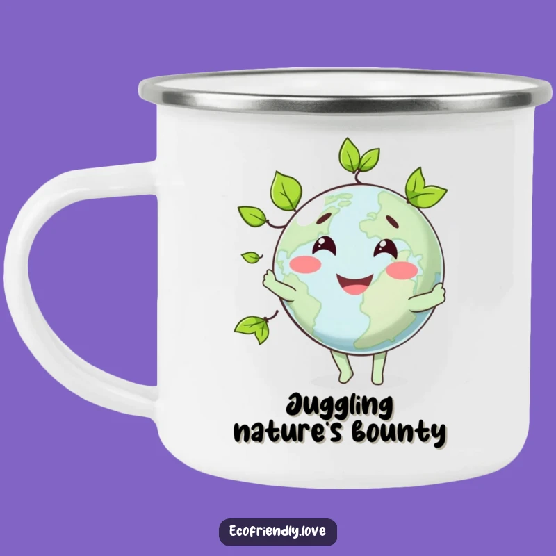 Funny Globe Juggling Leaves Camping Mug: Adventure and Laughter Outdoors