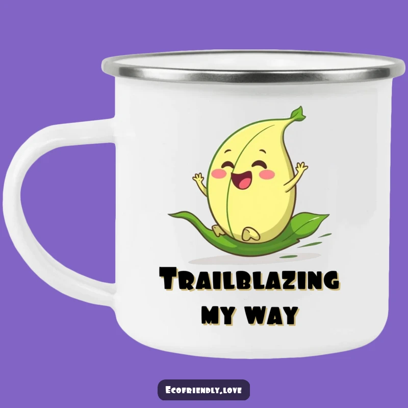 Funny Leaf Camping Mug: Enthusiastic Character Rolling Downhill, Outdoor Adventure Gift