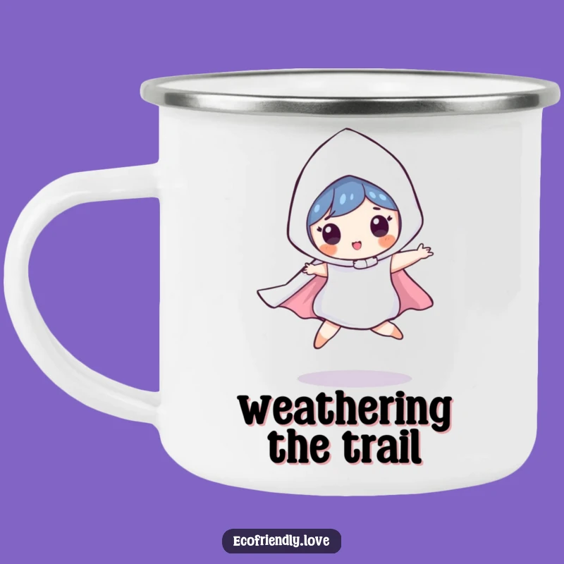 Funny Raindrop Camping Mug: Playful Leaping Character Enamel Cup, Outdoor Comical Gift