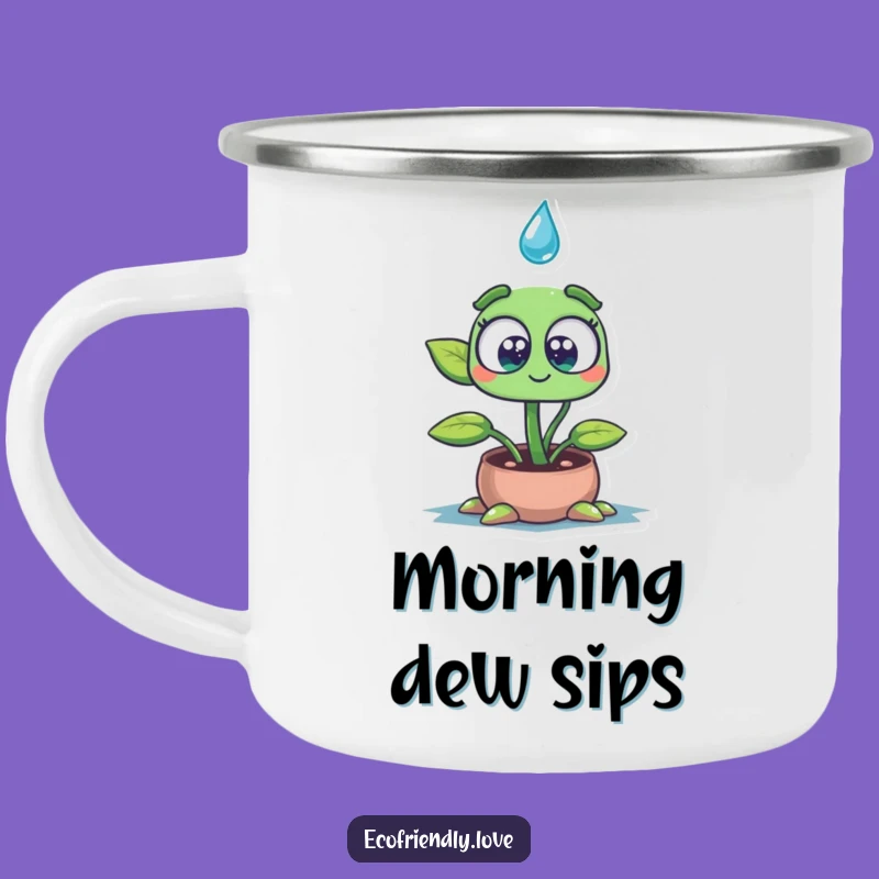 Funny Seedling Camping Mug: Wide-Eyed Plant Character Enamel Cup, Outdoor Gardener Gift