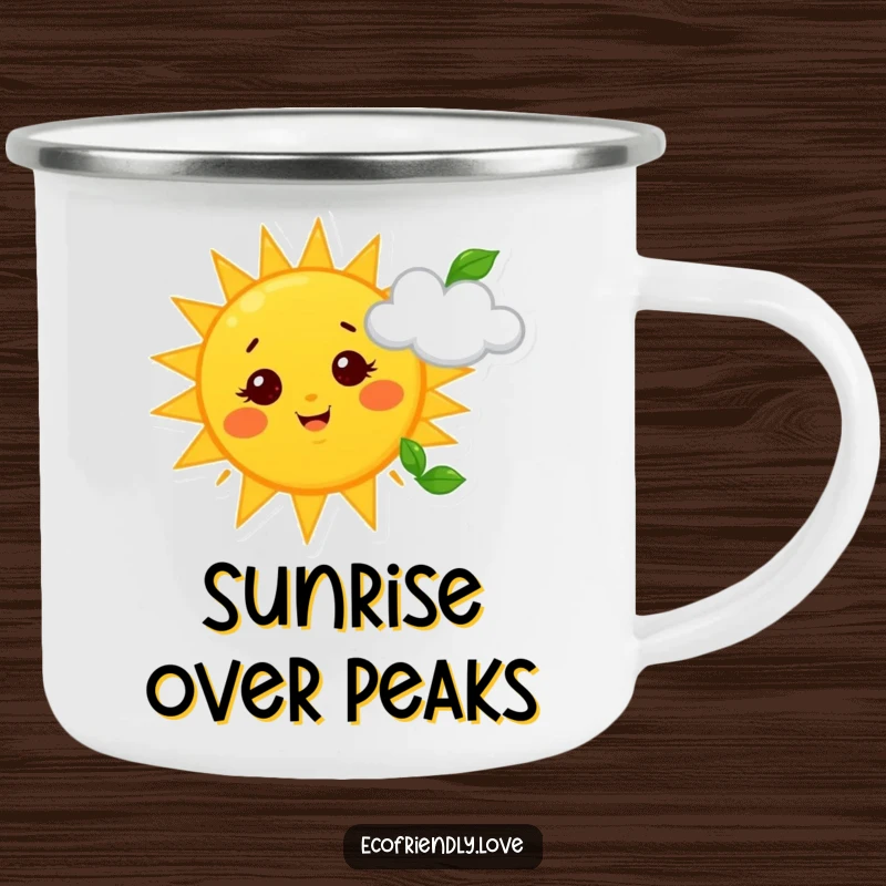 Funny Sun and Cloud Camping Mug: A sturdy outdoor mug with a design of a sun waving at a cloud, perfect for enjoying nature.