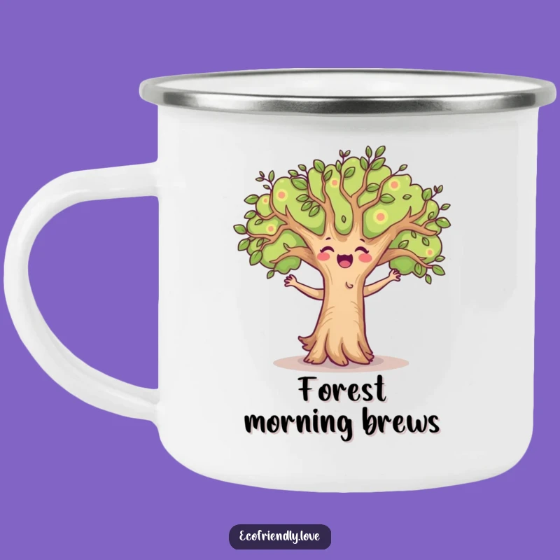 Funny Tree Camping Mug: Happy Dancing Character Enamel Cup, Outdoor Comical Gift
