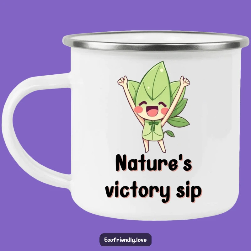 Funny Leaf Character Triumph Camping Mug: Celebrate Outdoors