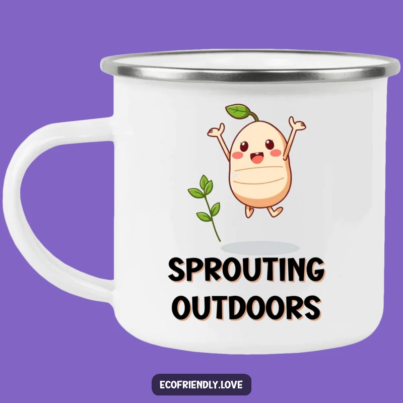 Funny Kawaii Seed Camping Mug - Triumphant Jump, Outdoor Growth