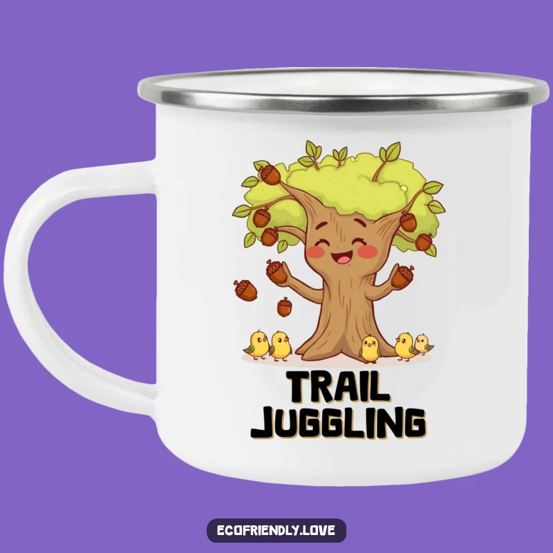Funny Tree Juggling Acorns Camping Mug: Outdoor Fun with Woodland Humor