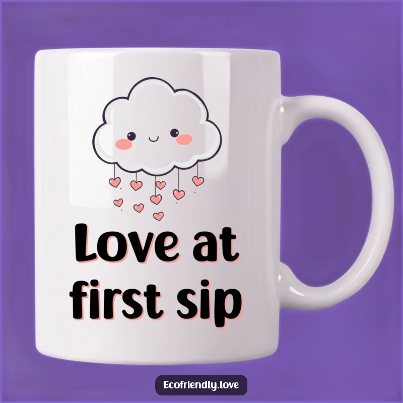 Funny Cloud Mug: Playful Character Raining Hearts, Sweet & Cheerful Gift