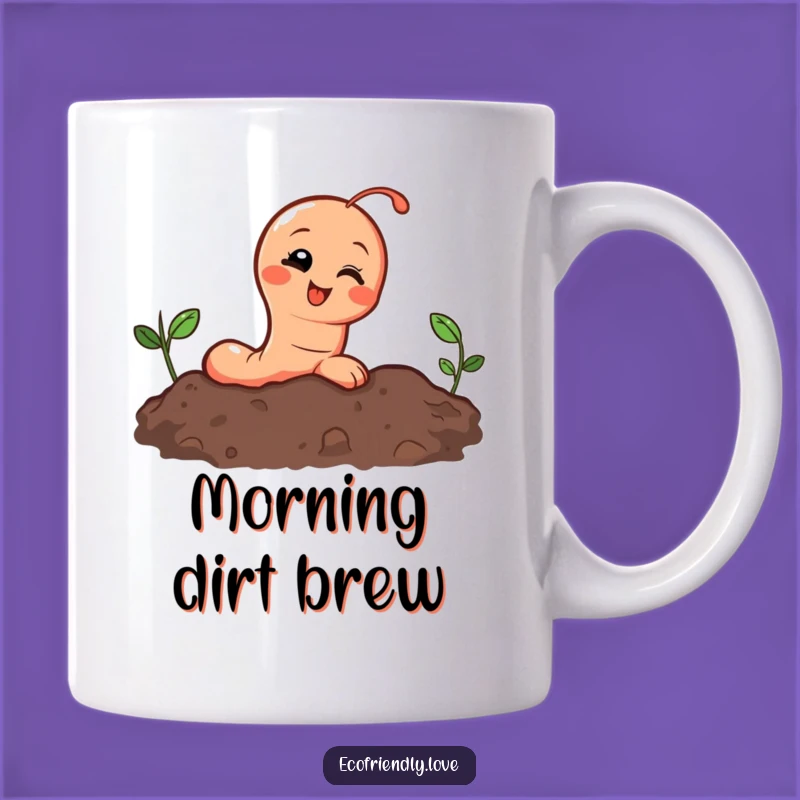 Funny Earthworm Mug: Giggling Character Peeking from Soil, Unique Garden Gift