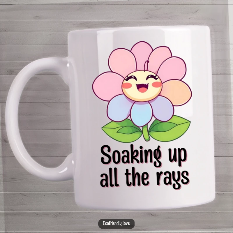 Funny Ecstatic Flower Mug showing a bright bloom with happy petals, radiating joy and positive vibes for a cheerful day.