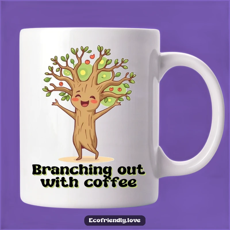 Funny Happy Tree Mug: Dancing Nature Spirit, Joyful Woodland Gift Idea