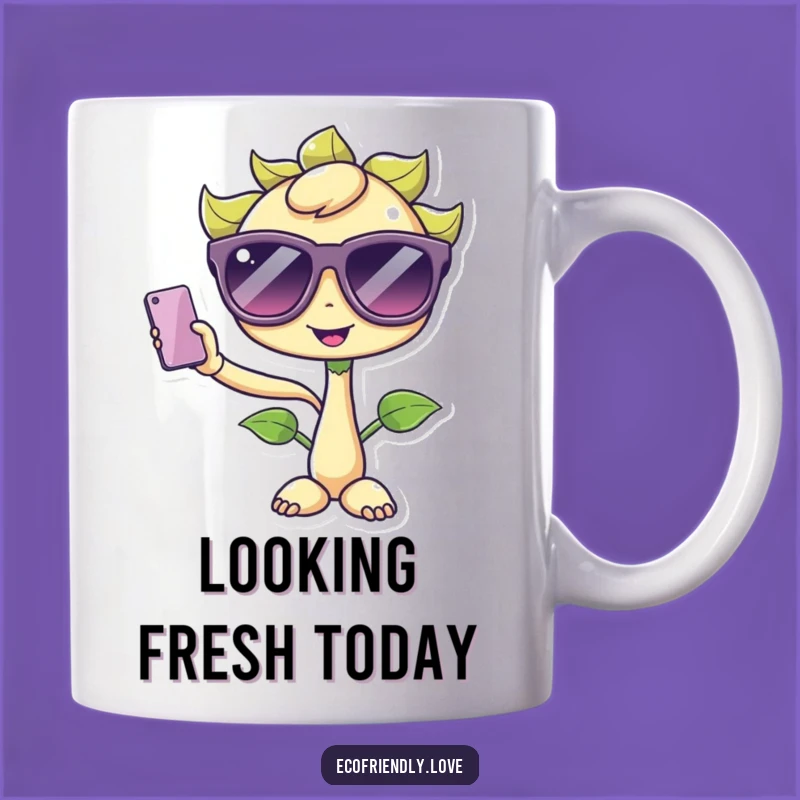 Funny Kawaii Sprout Selfie Mug: Stylish Plant Gift for Trendy Green Thumbs