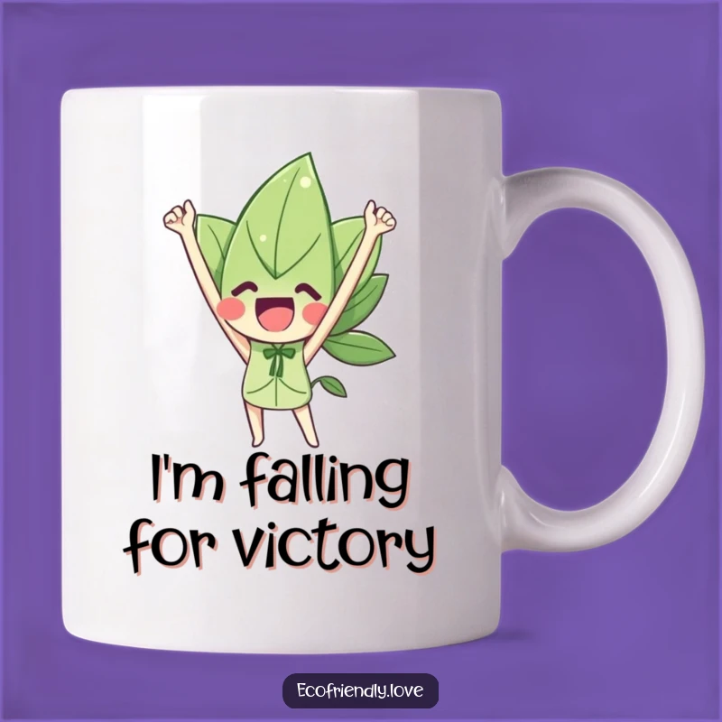 Funny Leaf Character Triumph Mug: Celebrate Wins with a Smile
