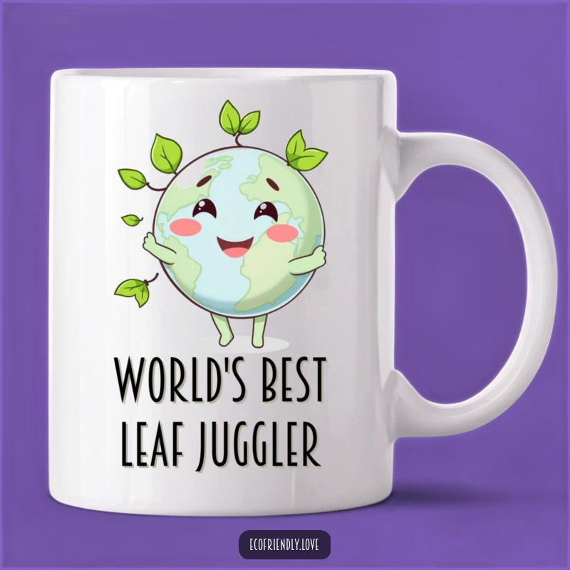 Funny Smiling Globe Juggling Leaves Mug: A Hilarious Eco-Friendly Gift Idea