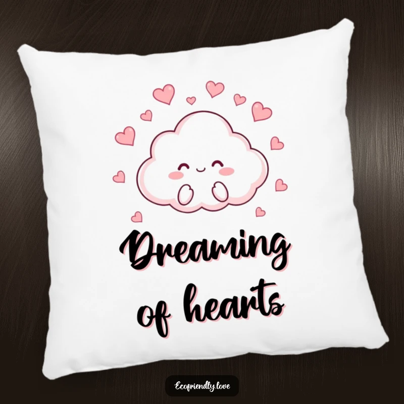 Funny pillow with a cute cloud character raining tiny red hearts, providing comfort and a whimsical touch of playful affection.