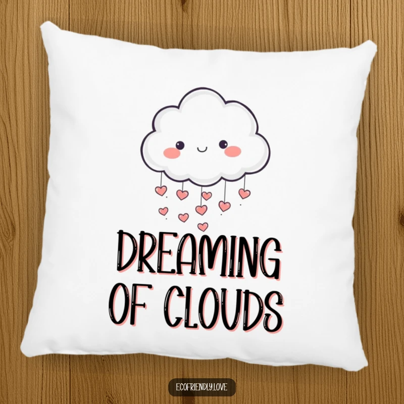 Funny pillow featuring a cheerful cloud character raining small hearts, creating a soft, loving, and comforting presence.