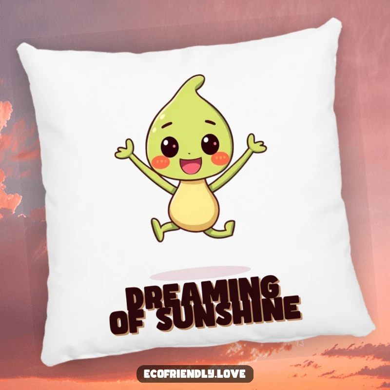 Funny Pillow: A smiling sprout character doing a celebratory jump, offering comfort with a touch of joyful energy.