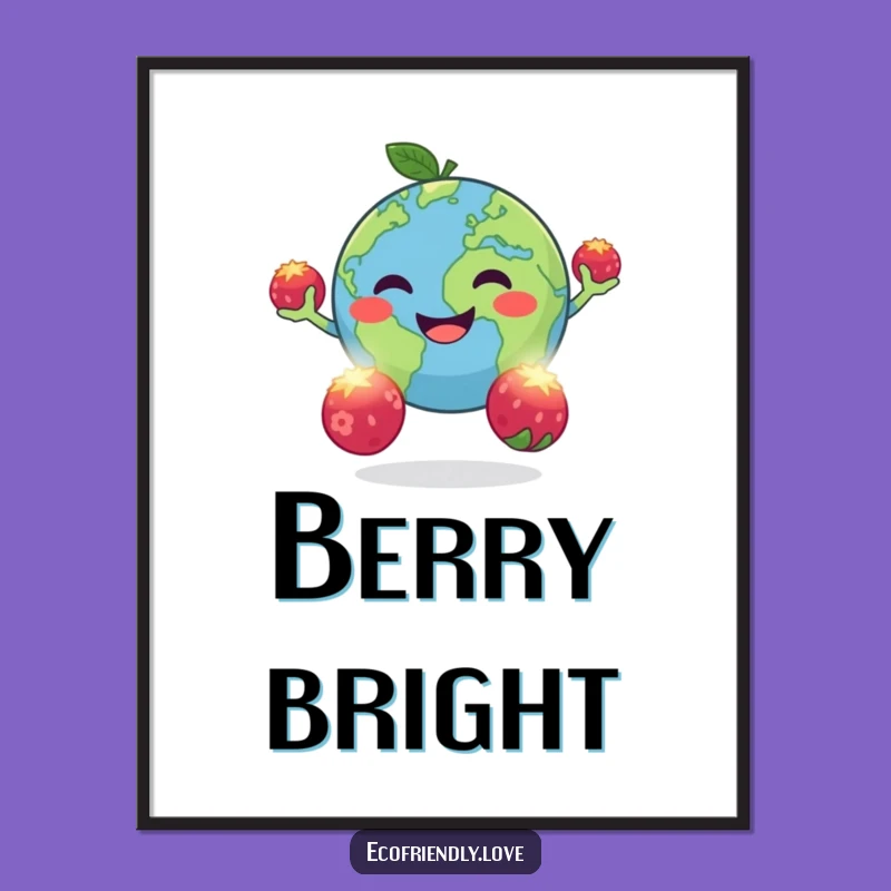 Funny Earth Juggling Digital Art: Planet Berry Toss Print Funny Gift