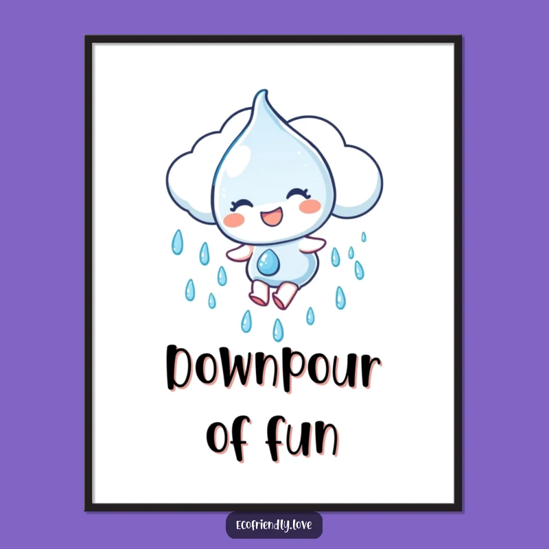 Funny Water Droplet Digital Art Print: Instant Refreshment Cloud Slide, Wonderful Funny Gift!