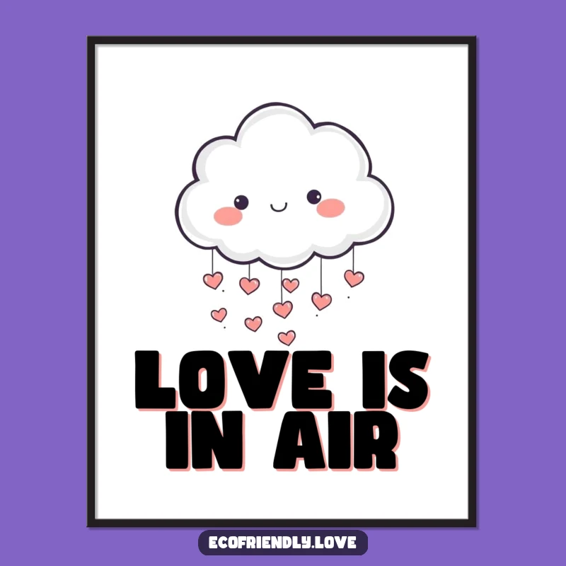 Funny Cloud Digital Art Print: Playful Character Raining Hearts, Instant Love Gift