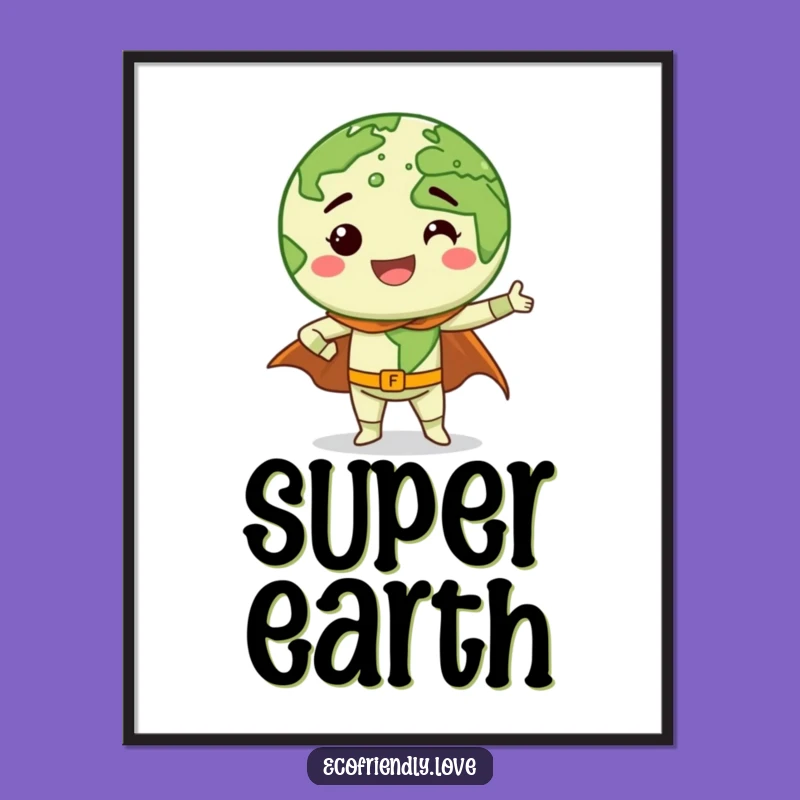 Funny Earth Superhero Digital Art: Printable Decor for Eco-Heroes