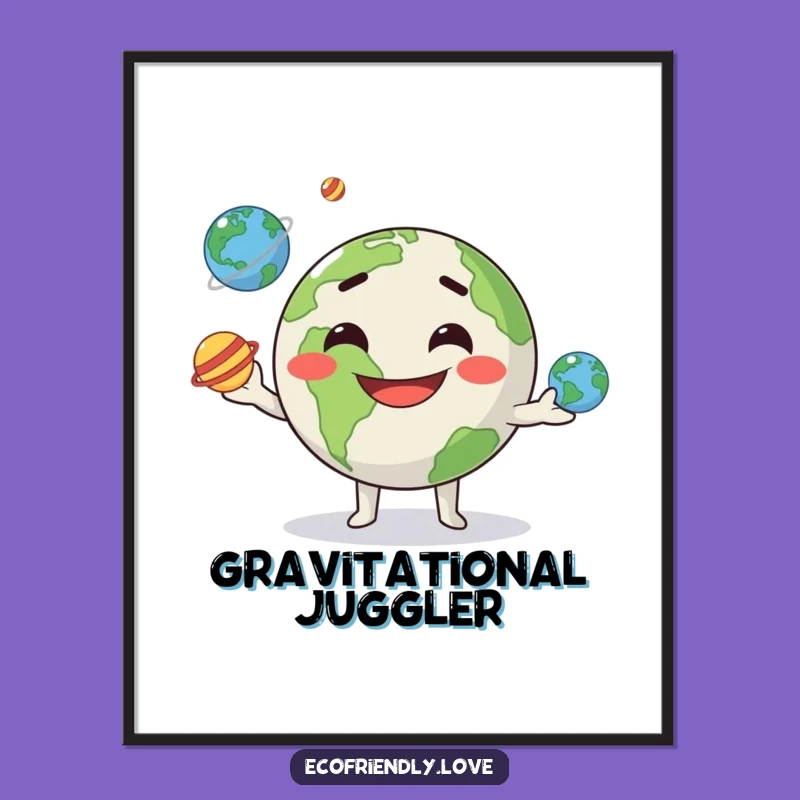 Funny Kawaii Earth Juggling Planets Digital Print - Instant Cosmic Decor