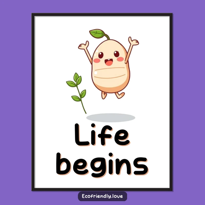 Funny Kawaii Seed Digital Art - Triumphant Jump, Instant Growth