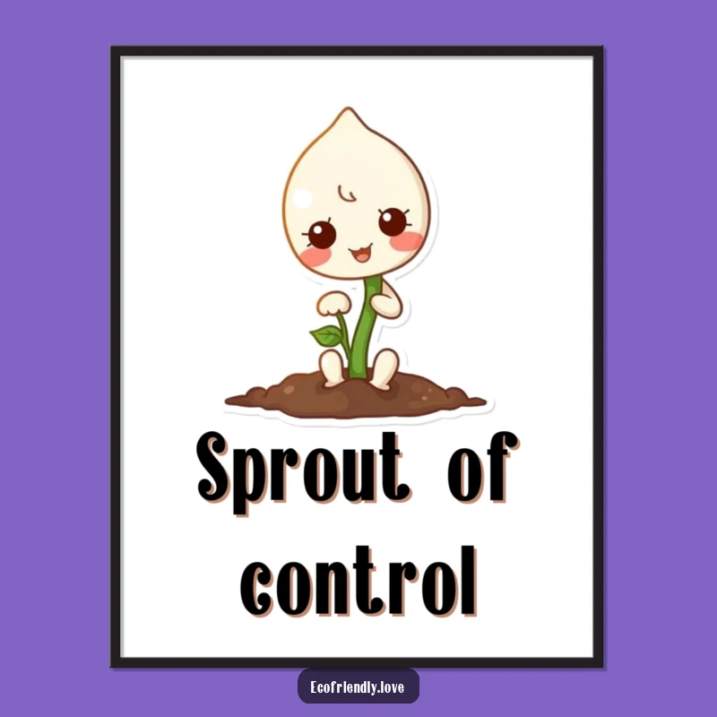 Funny Kawaii Sprout Planting Seed Digital Art: Instant Adorable Garden Decor