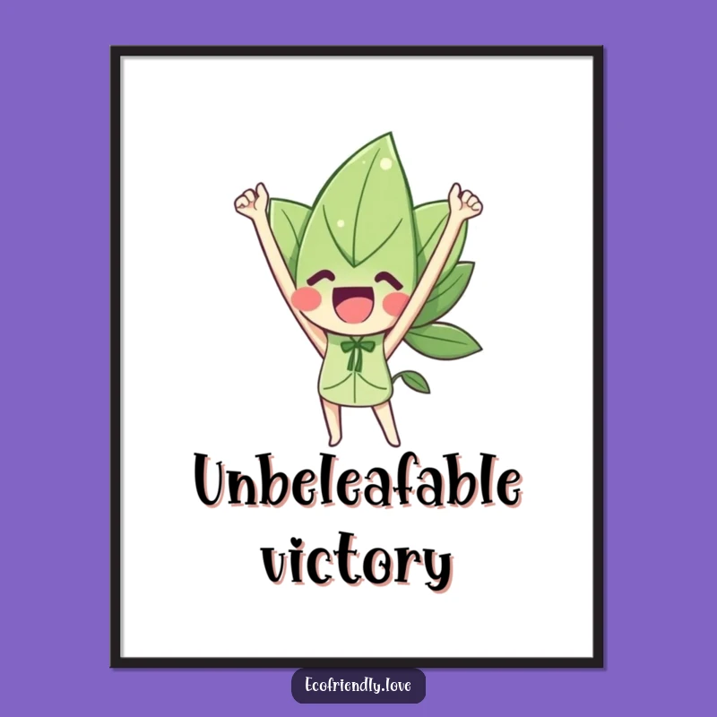 Funny Leaf Character Triumph Digital Art: Instant Victory Decor