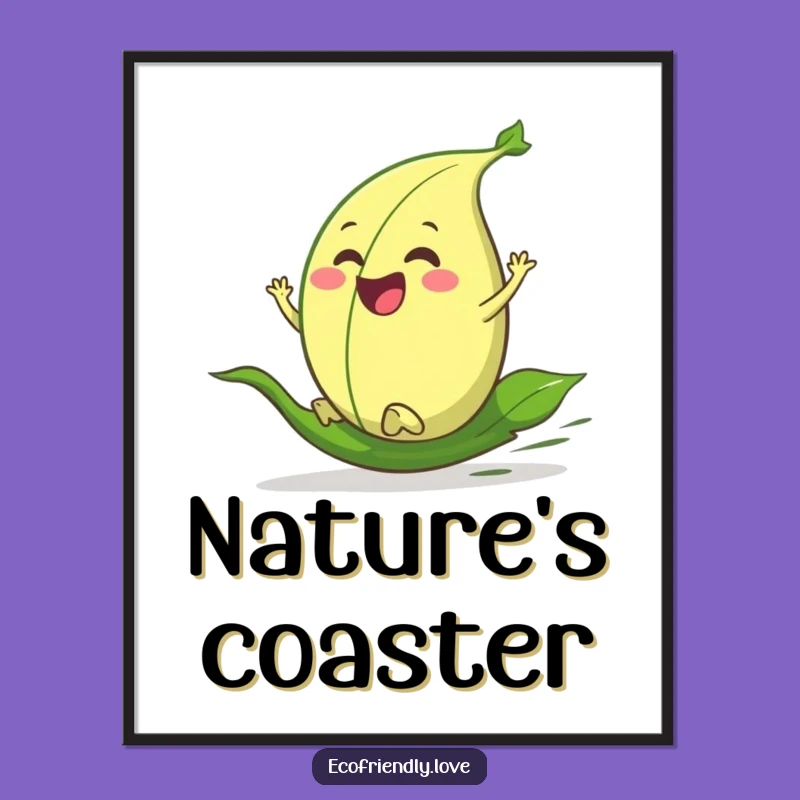 Funny Leaf Digital Art Print: Enthusiastic Character Rolling Downhill, Instant Joy Gift