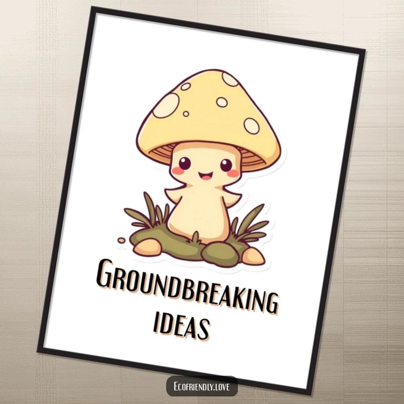 Funny Mushroom Digital Art Print of a mischievous character popping out of the ground, bringing woodland whimsy.