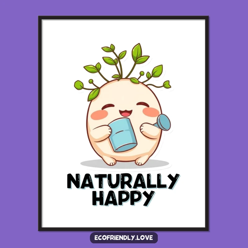Funny Sprout Digital Art: Giggle Leaf Creature Watering Can Print Funny Gift