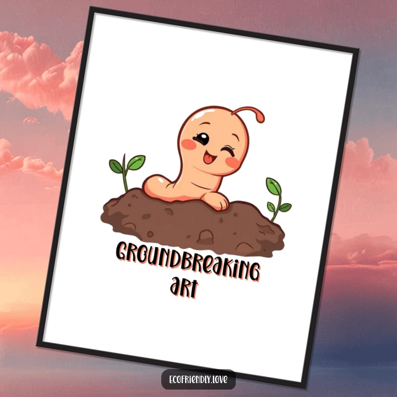 Funny digital art of a giggling earthworm character emerging from soil, capturing a moment of pure, earthy amusement.