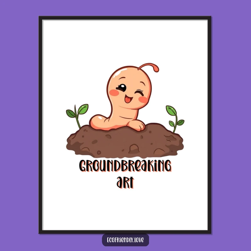 Funny Earthworm Digital Art Print: Giggling Character Peeking from Soil, Instant Humor Gift