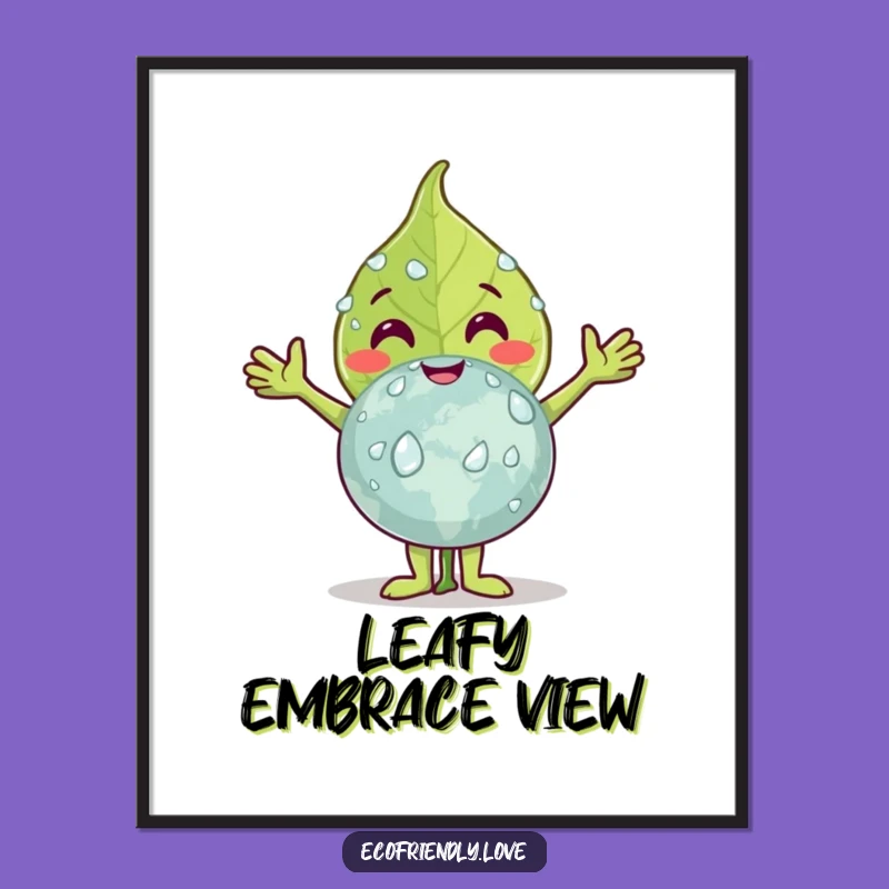 Funny Leaf Hugging Earth Digital Art: Nature's Humor for Your Walls