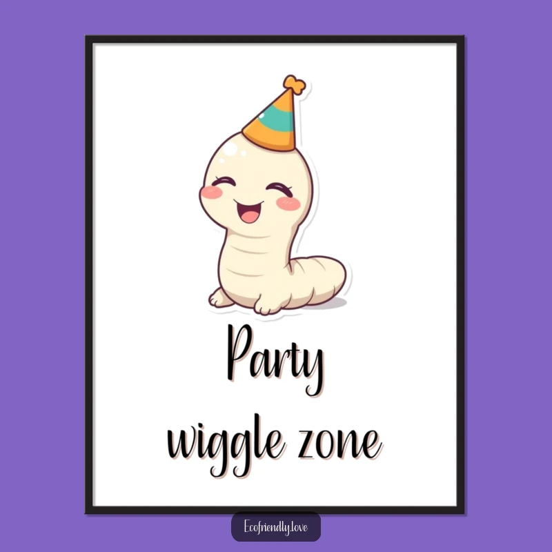 Funny Kawaii Worm Party Digital Art - Instant Giggles!