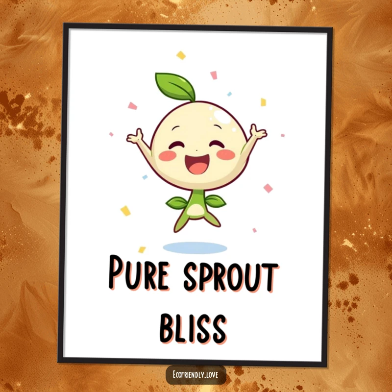 Funny sprout jumping joy digital art print, vibrant and celebratory, perfect for instant cheerful decor, a wonderful funny gift.