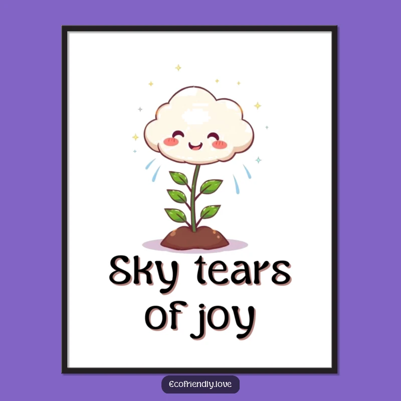 Funny Cloud Rain Plant Digital Art: Instant Happy Wall Decor