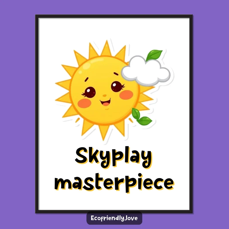 Funny Sun & Cloud Digital Art: Instant Download of Sky Whimsy, Cheerful Decor, Funny Gift