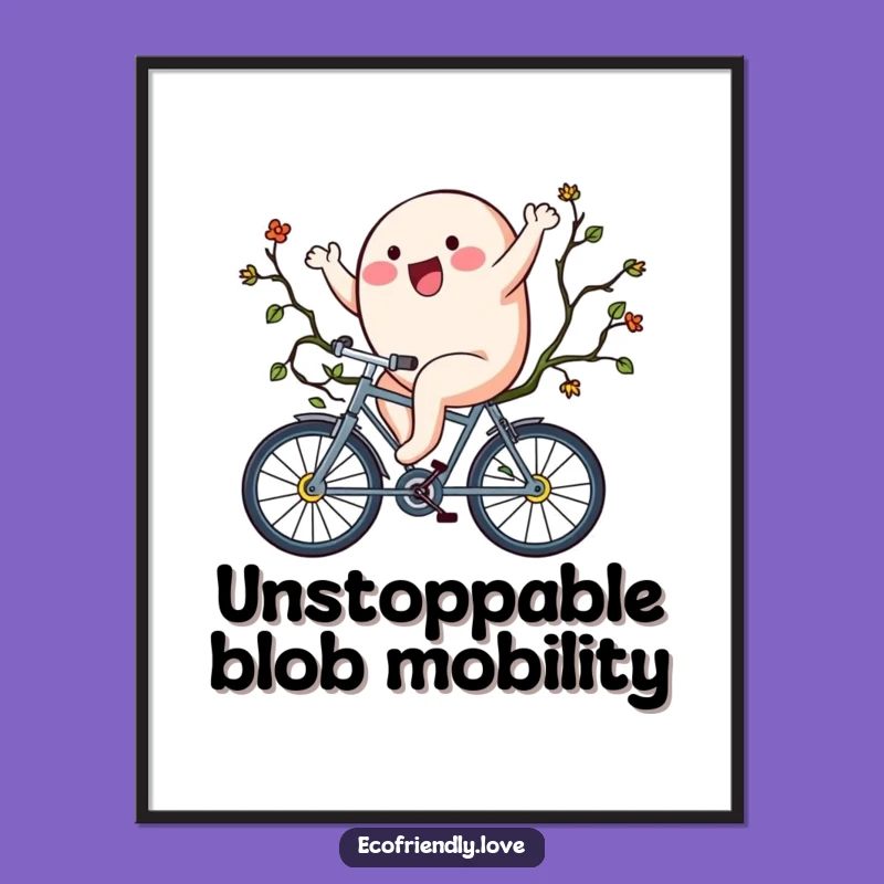 Funny Blob Riding Vine Bicycle Digital Art: Instant Quirky Decor Download