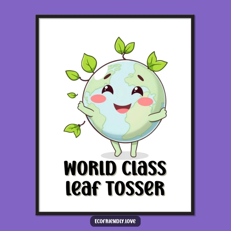 Funny Smiling Globe Juggling Leaves Digital Art: Instant Eco-Humor Download