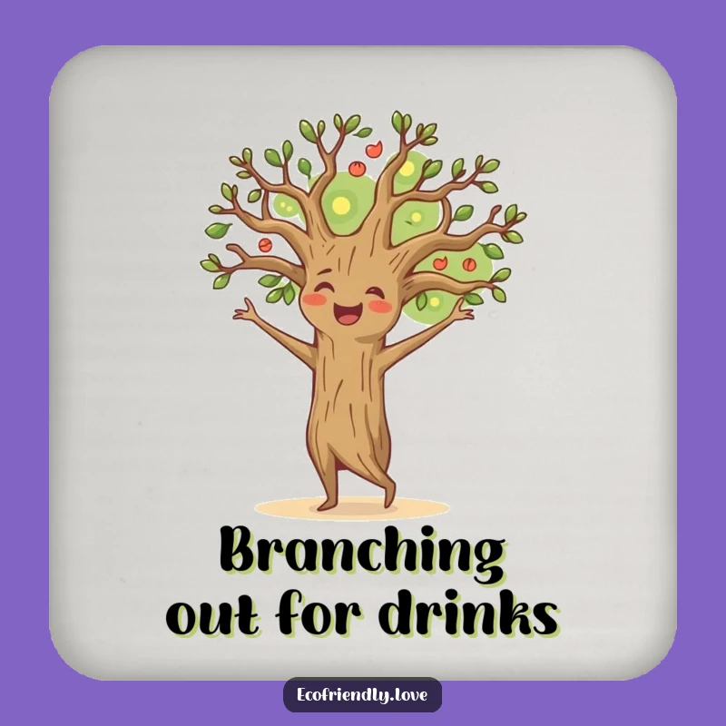 Funny Happy Tree Coaster: Protect Surface with Dancing Nature Humor, Cute Funny Gift