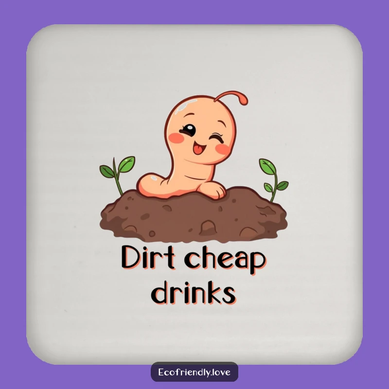 Funny Earthworm Drink Coaster: Giggling Character Peeking from Soil, Protect Surfaces Gift