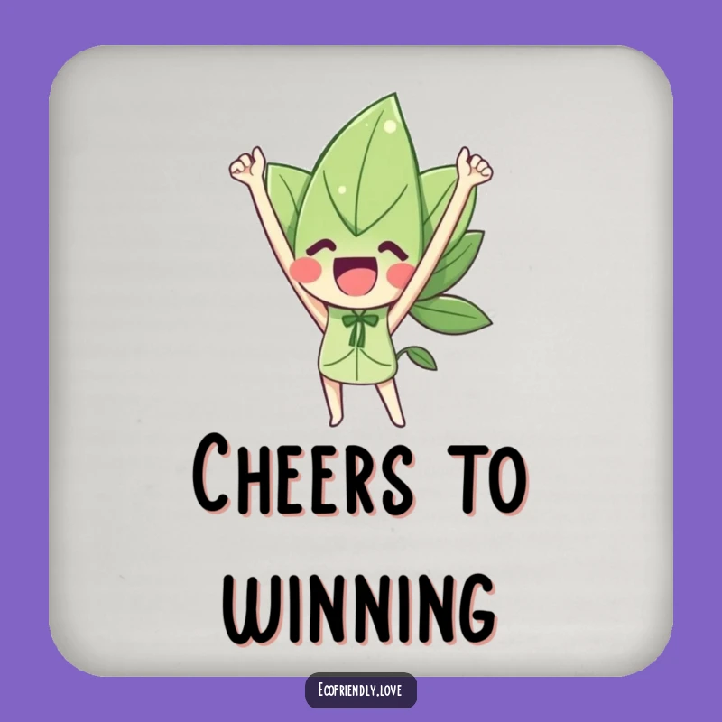 Funny Leaf Character Triumph Drink Coaster: Protect Surfaces with Celebration