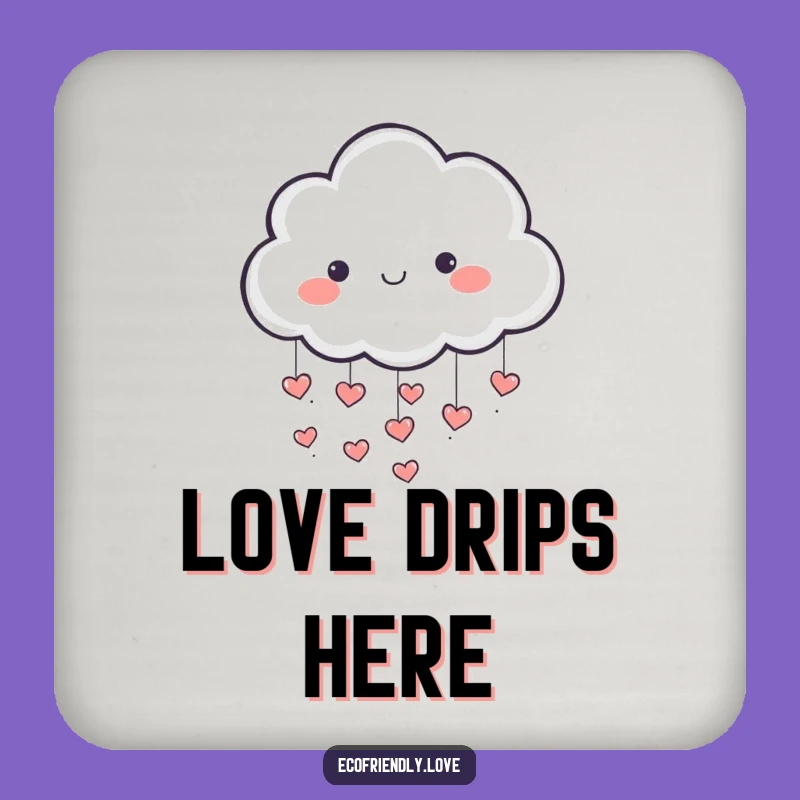 Funny Cloud Drink Coaster: Playful Character Raining Hearts, Protect Surfaces Gift